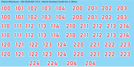 German Vehicle Numbers, 28mm Decals Version A Small: Red and White