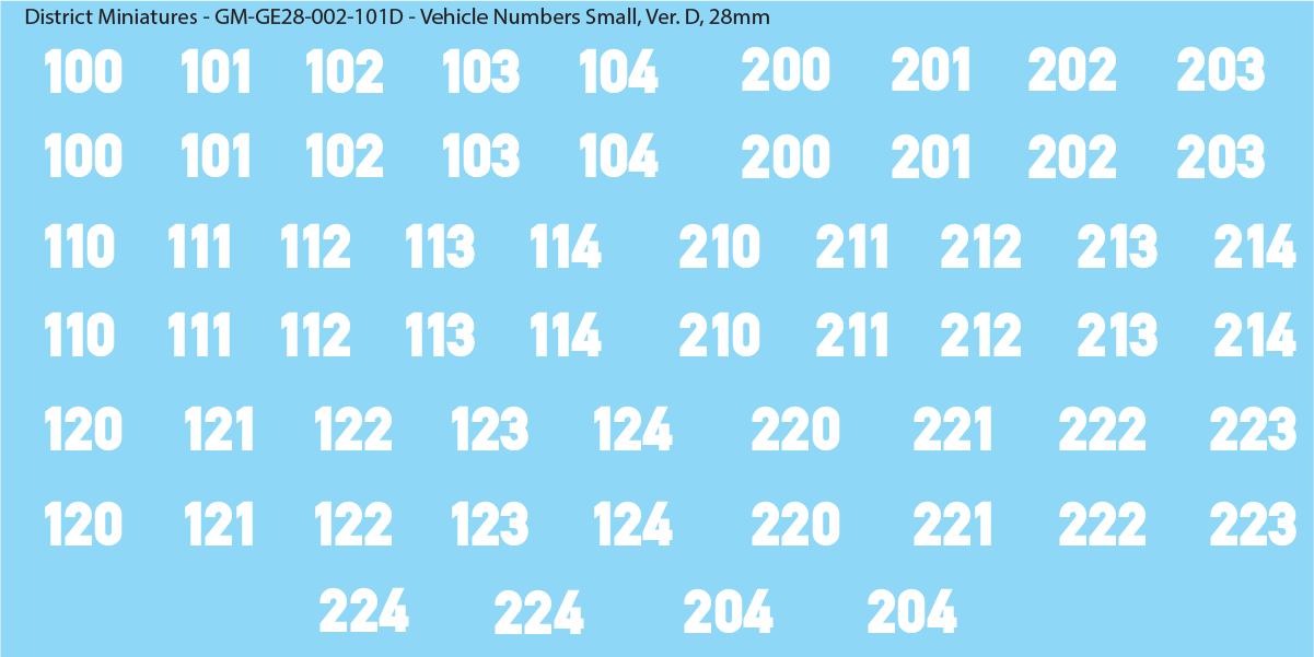 German Vehicle Numbers, 28mm Decals Version D Small: Solid White
