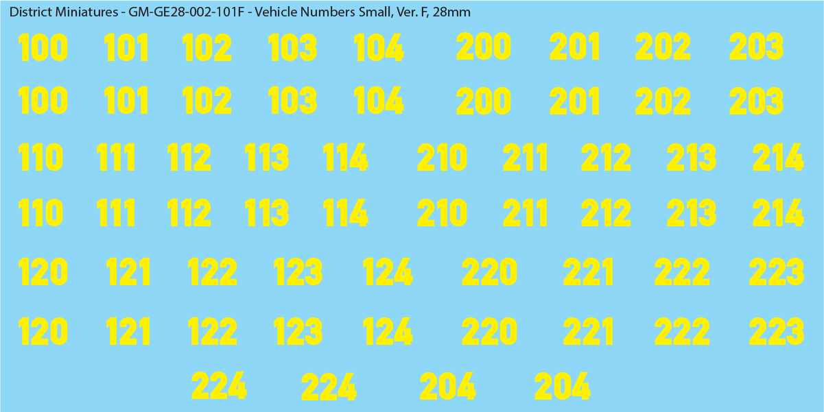 German Vehicle Numbers, 28mm Decals Version F Small: Yellow