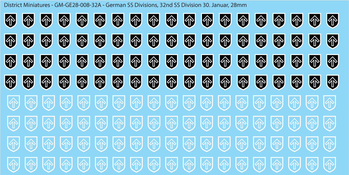 WW2 German SS Divisions, 28mm Decals 32A: 32nd SS Division 30. Januar