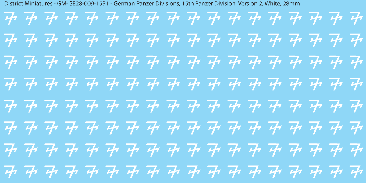 WW2 German Wehrmacht Panzer Divisions, 28mm Decals, 15B1: 15th Panzer Division Version 2 (WHITE)