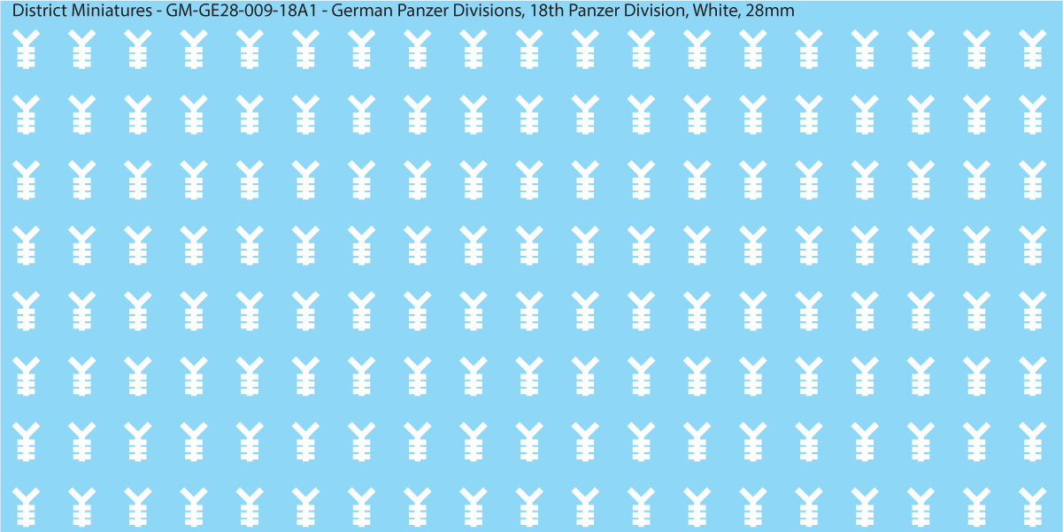 WW2 German Wehrmacht Panzer Divisions, 28mm Decals, 18A1: 18th Panzer Division (WHITE)