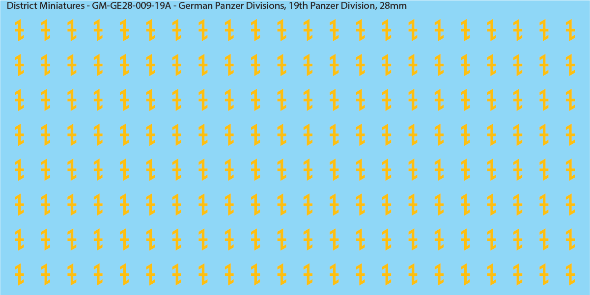 WW2 German Wehrmacht Panzer Divisions, 28mm Decals, 19A: 19th Panzer Division