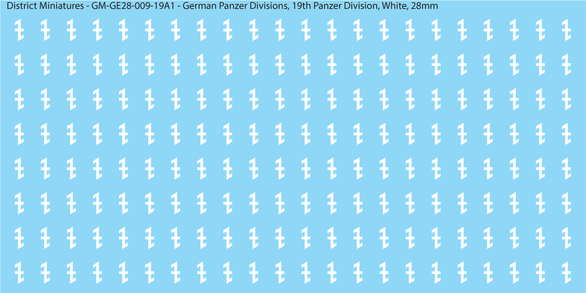 WW2 German Wehrmacht Panzer Divisions, 28mm Decals, 19A1: 19th Panzer Division (WHITE)