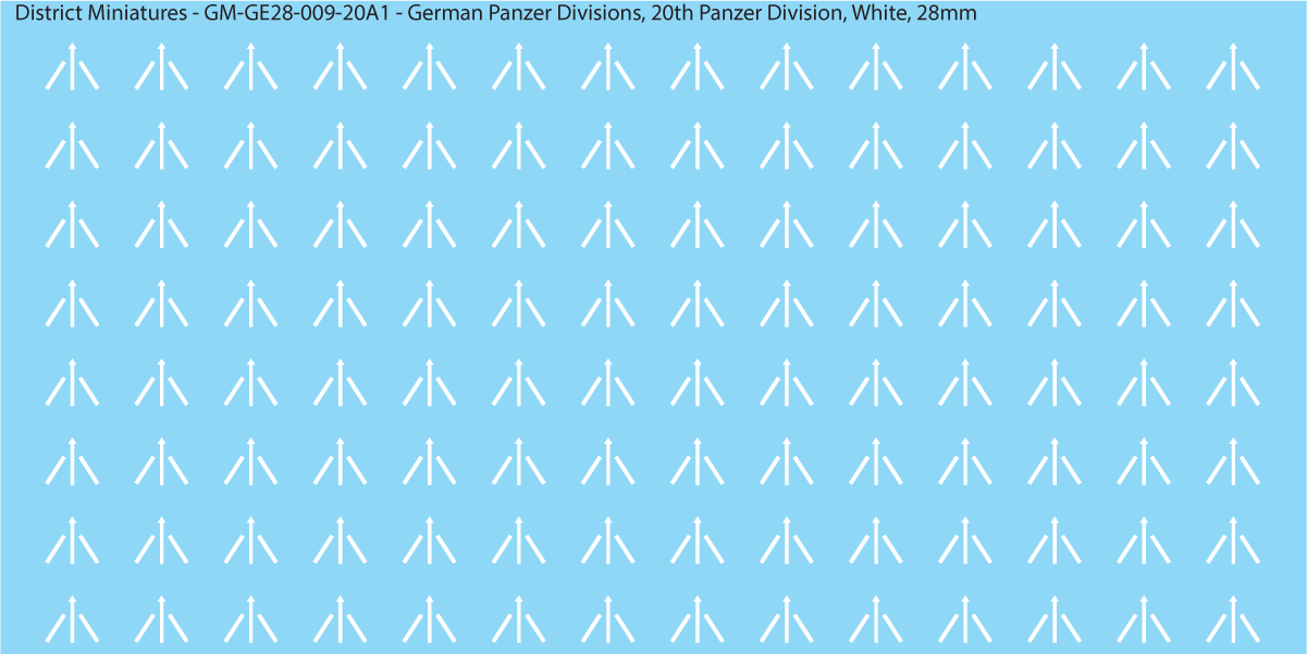 WW2 German Wehrmacht Panzer Divisions, 28mm Decals, 20A1: 20th Panzer Division (WHITE)