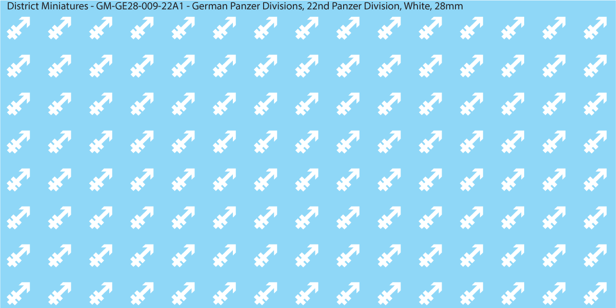 WW2 German Wehrmacht Panzer Divisions, 28mm Decals, 22A1: 22nd Panzer Division (WHITE)