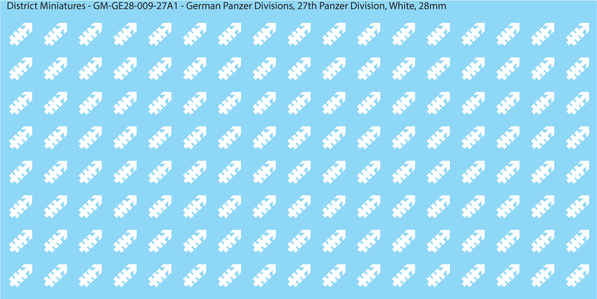 WW2 German Wehrmacht Panzer Divisions, 28mm Decals, 27A1: 27th Panzer Division (WHITE)