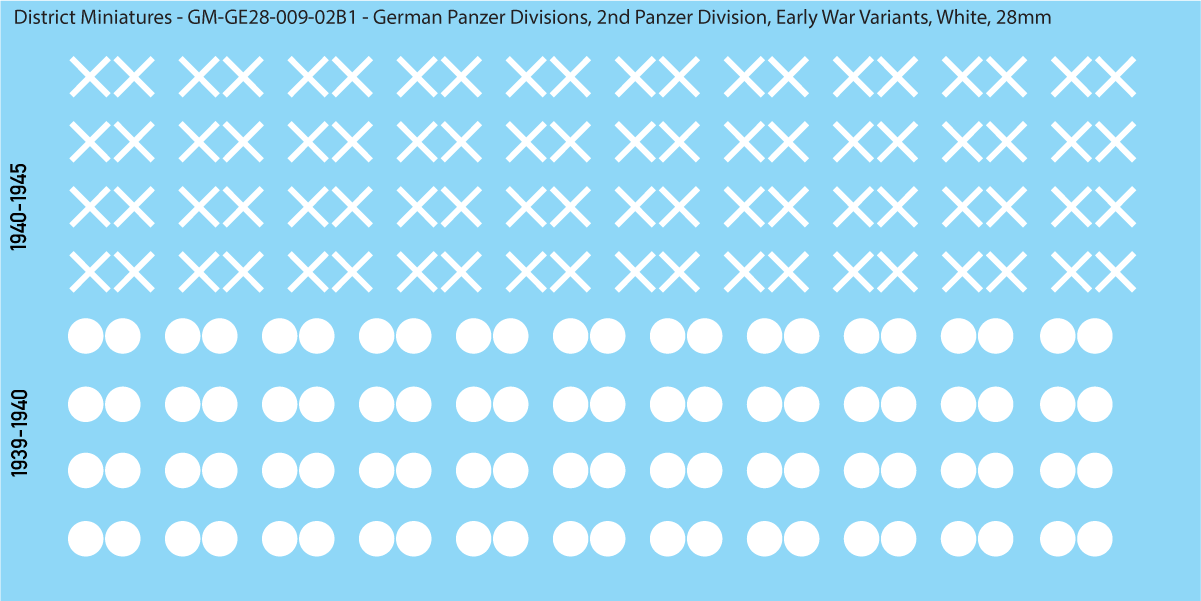 WW2 German Wehrmacht Panzer Divisions, 28mm Decals, 2B1: 2nd Panzer Division Early War (WHITE)