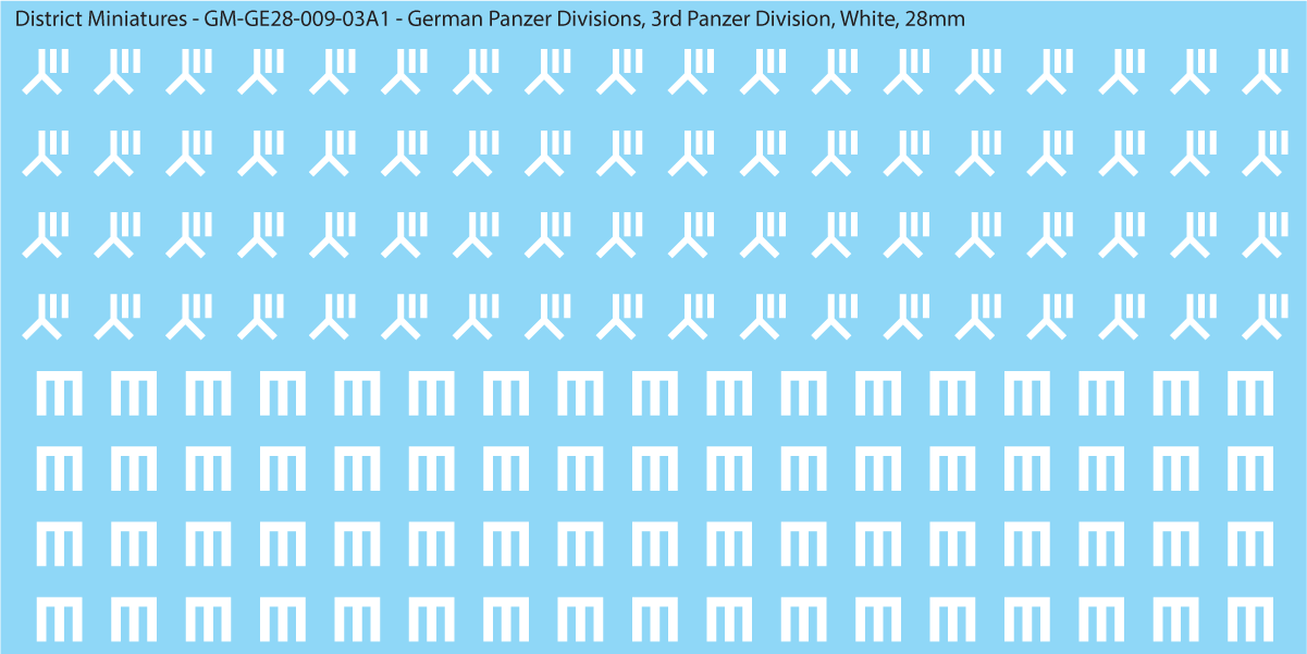 WW2 German Wehrmacht Panzer Divisions, 28mm Decals, 3A1: 3rd Panzer Division (WHITE)