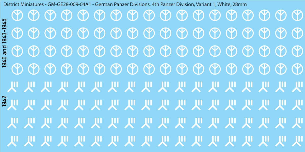 WW2 German Wehrmacht Panzer Divisions, 28mm Decals, 4A1: 4th Panzer Division Variant 1 (WHITE)
