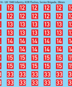 WW2 British - UK 1940 Infantry AOR Flashes, 28mm Decals Senior Brigade