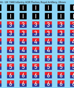 WW2 British - UK 1940 Infantry AOR Flashes, 28mm Decals  Royal Artillery