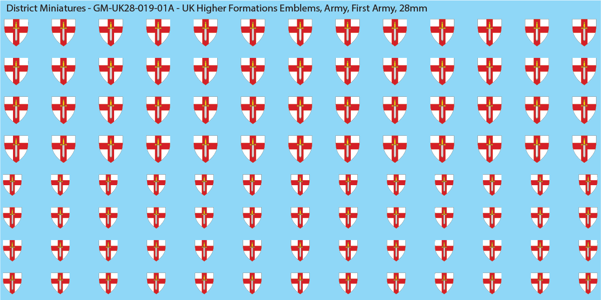 WW2 British - UK Higher Formations Emblems, 28mm Decals Sheet 1A: First Army
