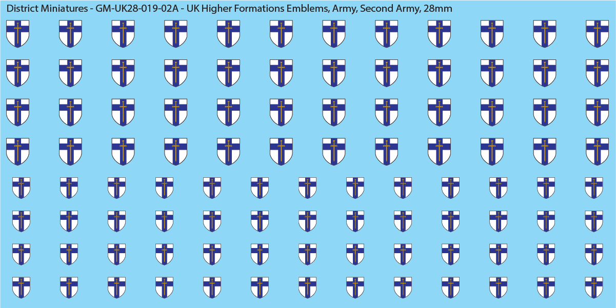WW2 British - UK Higher Formations Emblems, 28mm Decals Sheet 2A: Second Army