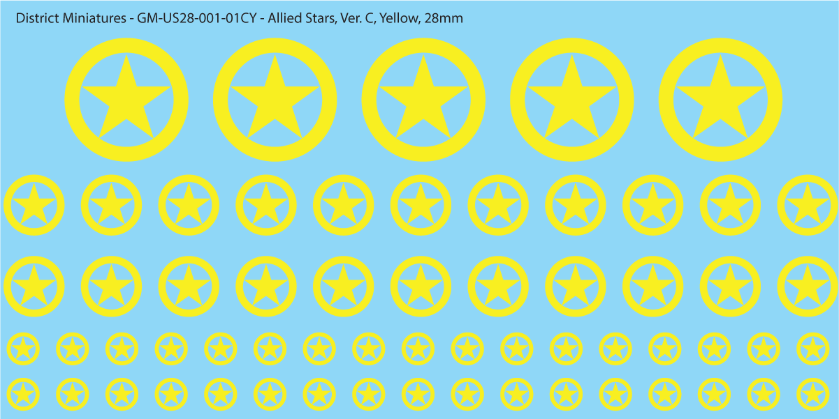 WW2 US and Allied Stars, 28mm Decals Version C: Star with Circle (Yellow)