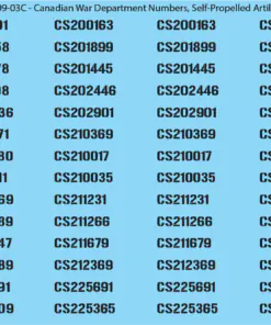 WW2 Canada - Canadian War Dept Numbers, Self-Propelled Artillery, Sheet 1: Black