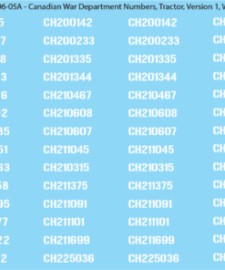 WW2 Canada - Canadian War Dept Numbers, Tractor, Sheet 1: White