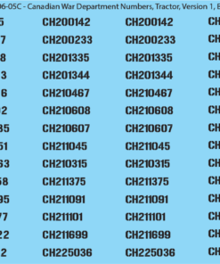 WW2 Canada - Canadian War Dept Numbers, Tractor, Sheet 1: Black