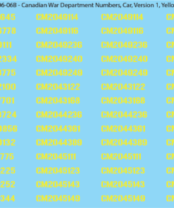 WW2 Canada - Canadian War Dept Numbers, Car, Sheet 1: Yellow