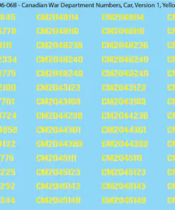 WW2 Canada - Canadian War Dept Numbers, Car, Sheet 1: Yellow