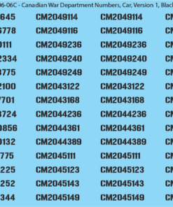 WW2 Canada - Canadian War Dept Numbers, Car, Sheet 1: Black