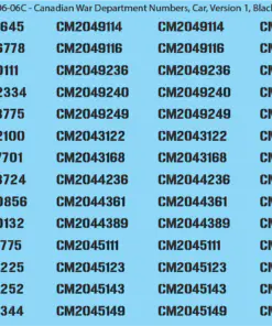 WW2 Canada - Canadian War Dept Numbers, Car, Sheet 1: Black