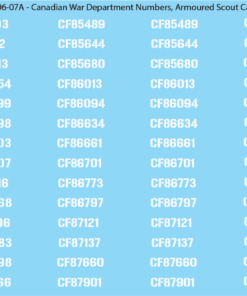 WW2 Canada - Canadian War Dept Numbers, Armoured Scout Car, Sheet 1: White