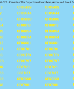 WW2 Canada - Canadian War Dept Numbers, Armoured Scout Car, Sheet 1: Yellow