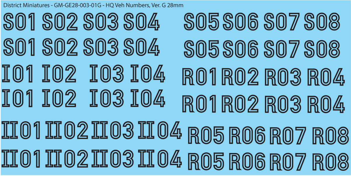 WW2 German - German HQ Vehicle Numbers, 28mm Version G: Black Outline