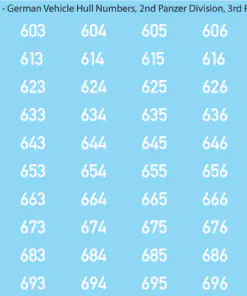 WW2 German - Extremely Small Hull Numbers, Solid White, (Multiple Options), 28mm  Solid White (600)