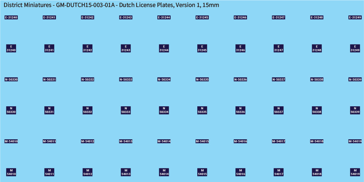 WW2 Dutch -   Dutch License Plates, Version 1, 15mm