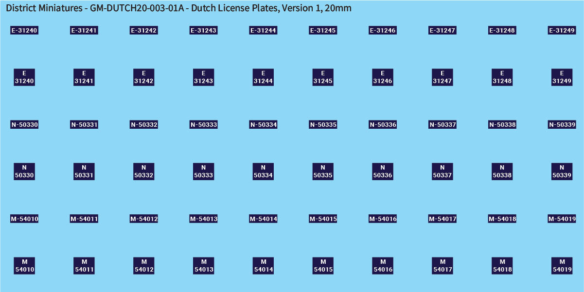 WW2 Dutch -  Dutch License Plates, Version 1, 20mm