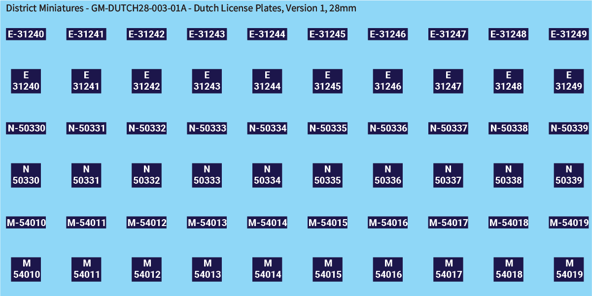 WW2 Dutch - Dutch License Plates, Version 1, 28mm