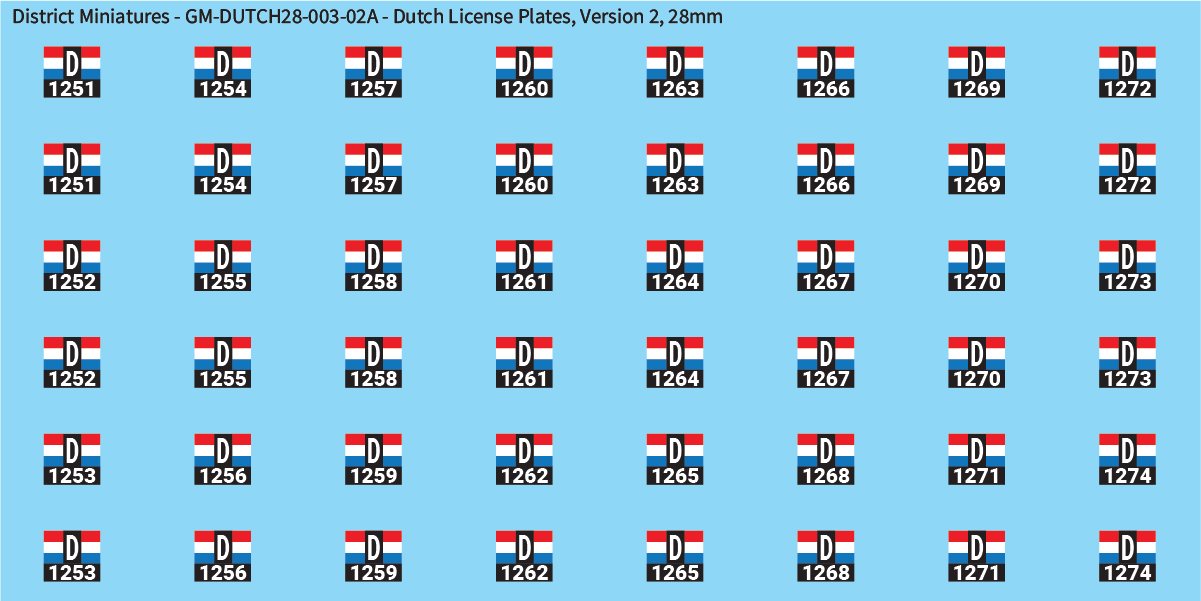 WW2 KNIL - KNIL License Plates, Version 2, 28mm