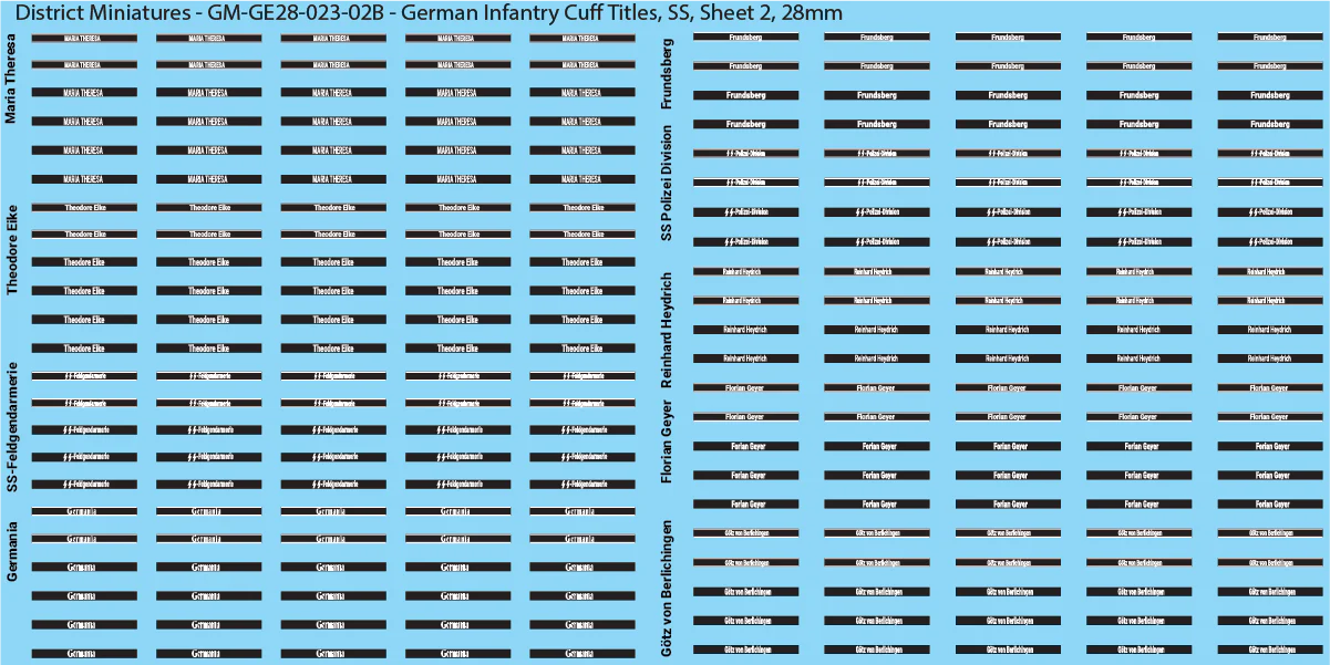 WW2 German - German Infantry Cuff Titles (Multiple Options), 28mm SS (Sheet 2)