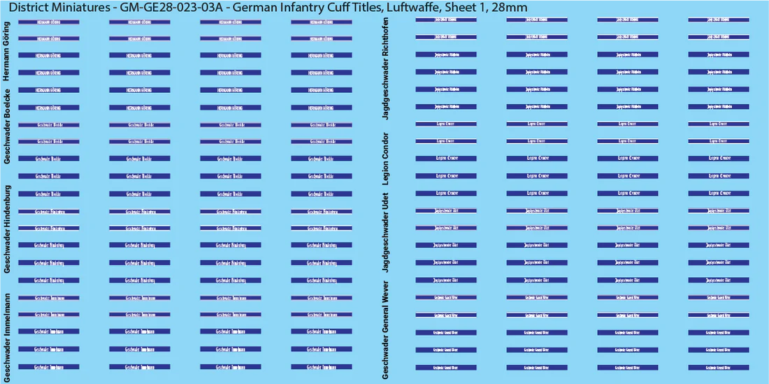 WW2 German - German Infantry Cuff Titles (Multiple Options), 28mm Luftwaffe (Sheet 1)