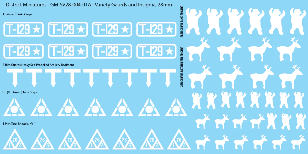 Soviet Variety of Guards Insignia, 28mm Decals
