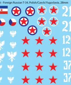 Soviet Foreign T-34, Polish, Czech, Yugoslavia, 28mm Decals