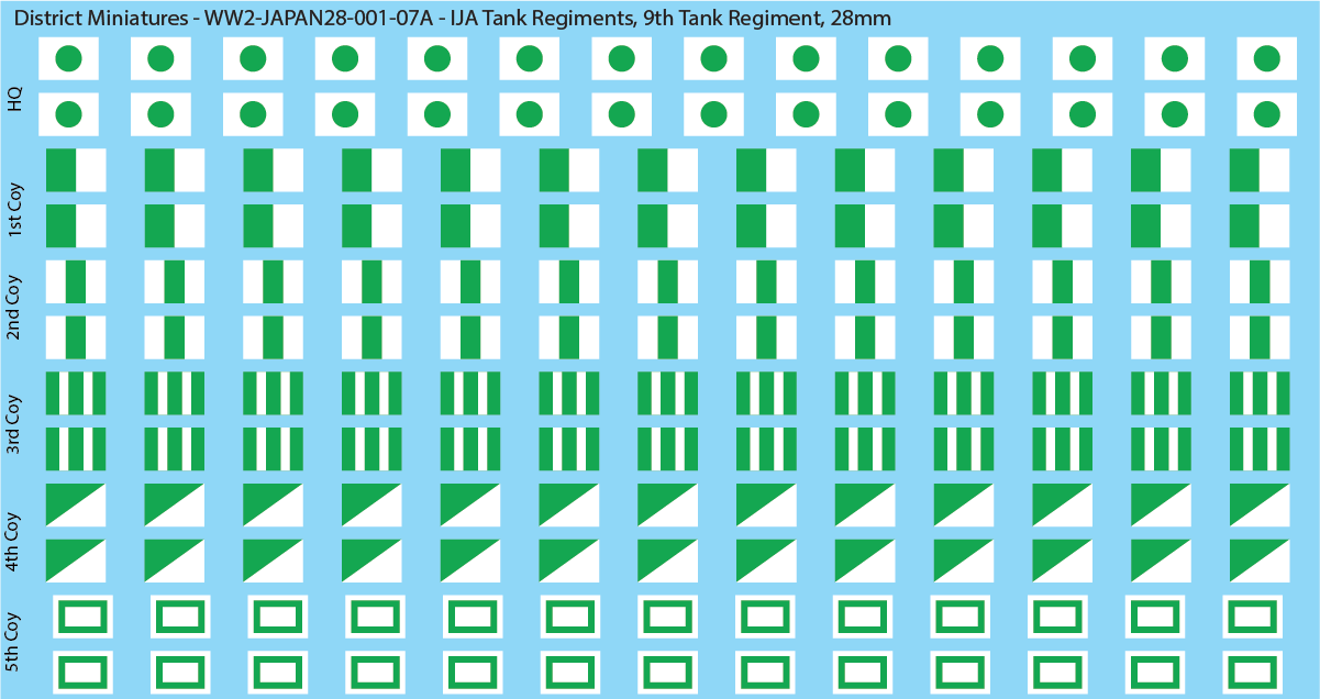 WW2 Japanese - IJA Tank Regiments, Sheet 7: 9th Tank Regiment, 28mm Decals