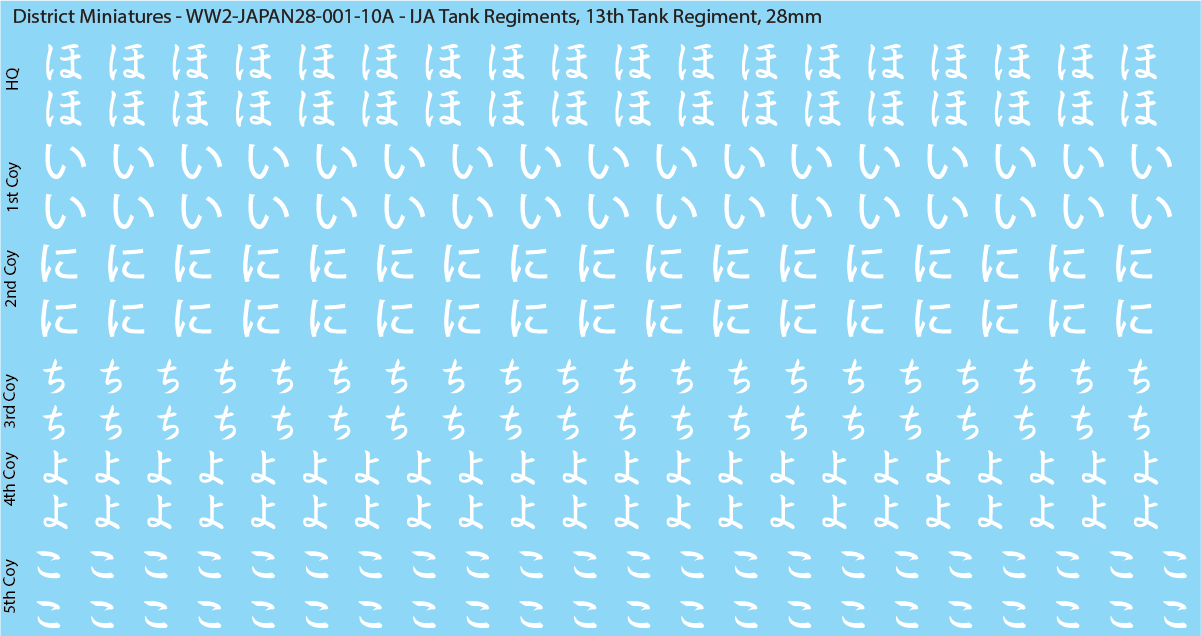 WW2 Japanese - IJA Tank Regiments, Sheet 10: 13th Tank Regiment, 28mm Decals