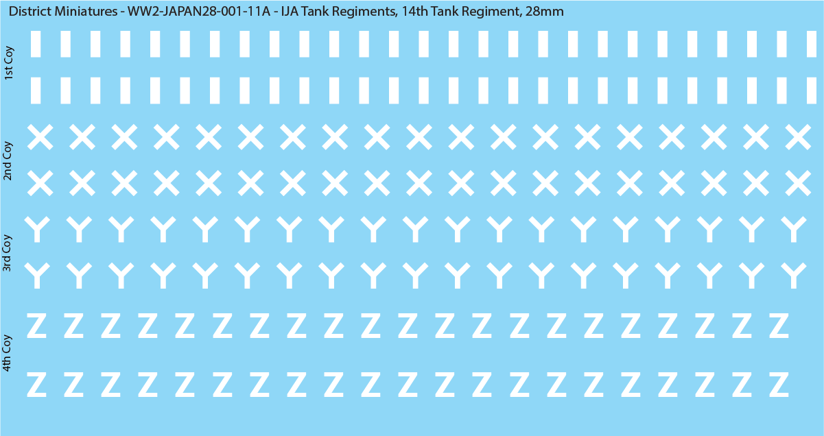 WW2 Japanese - IJA Tank Regiments, Sheet 11: 14th Tank Regiment, 28mm Decals