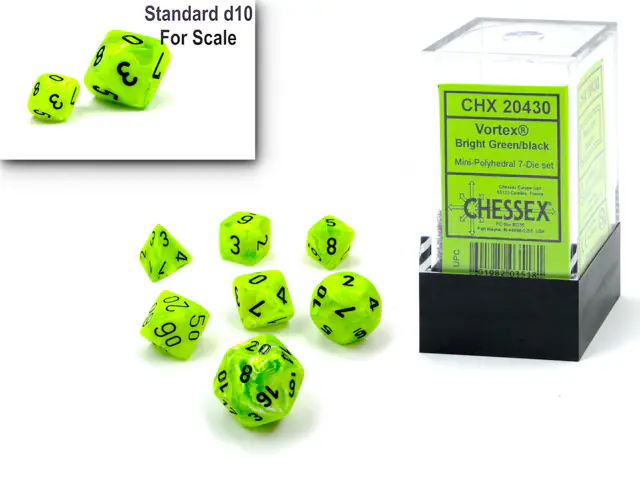 Vortex Mini-hedral Bright Green/black 7-Dice Set
