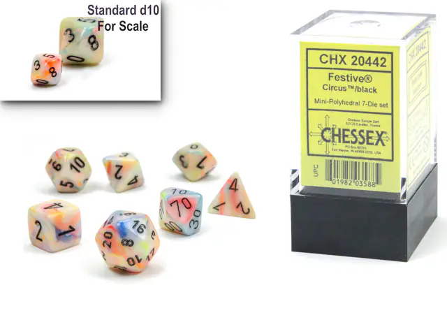 Festive Mini-hedral Circus/black 7-Dice set