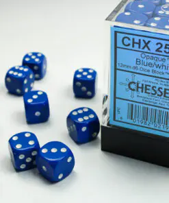Opaque Blue/white 12mm d6 Dice Block (36 dice)