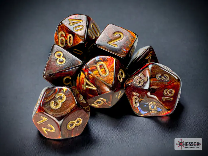 Scarab Mini-hedral Blue Blood/gold 7-Dice Set