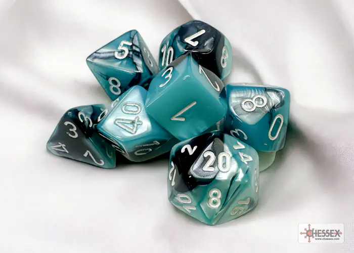 Gemini Black-Shell/white Polyhedral 7-Dice Set - Image 2