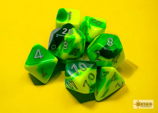 Gemini Green-Yellow/silver Polyhedral 7-Dice Set - Image 2