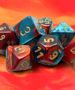 Alternative view of Gemini Red-Teal/gold Polyhedral 7-Dice Set