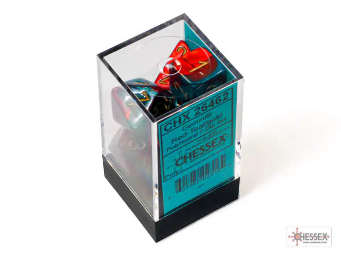Gemini Red-Teal/gold Polyhedral 7-Dice Set
