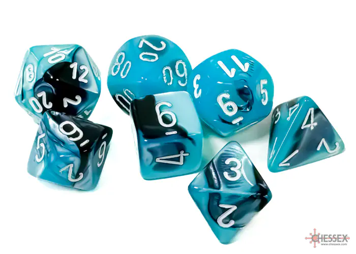 Gemini Black-Shell/white Polyhedral 7-Dice Set - Image 3